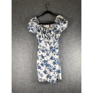 Jessica Simpson Dress Women XS Blue Floral‎ Coquette Smoked Milkmaid Feminine